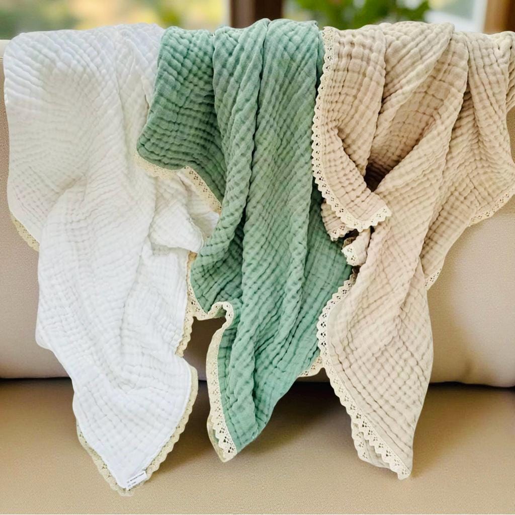 Personalized Organic Muslin Baby Blanket, Embroidered Name Swaddle