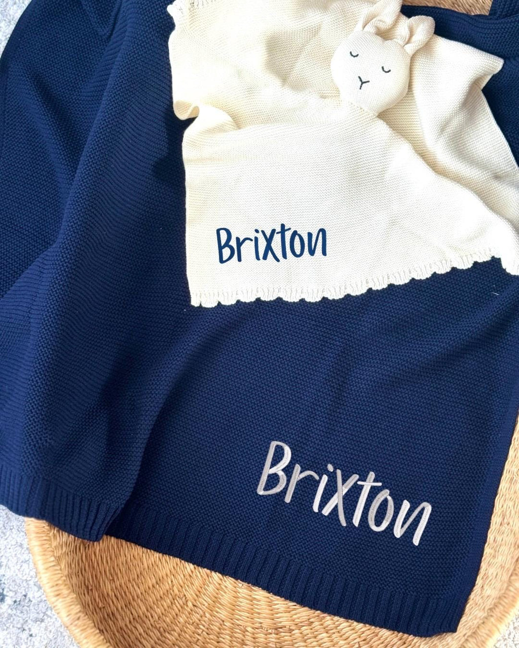 Personalized Embroidered Baby Blanket & Bunny Lovey Gift Set