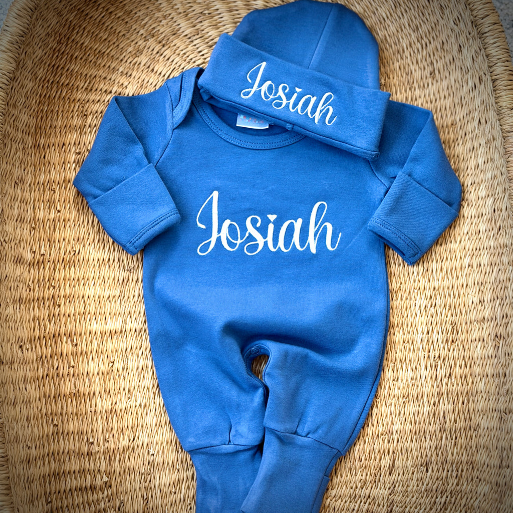 Baby Home Coming Clothes, Embroidered Romper, Hat & Blanket Set