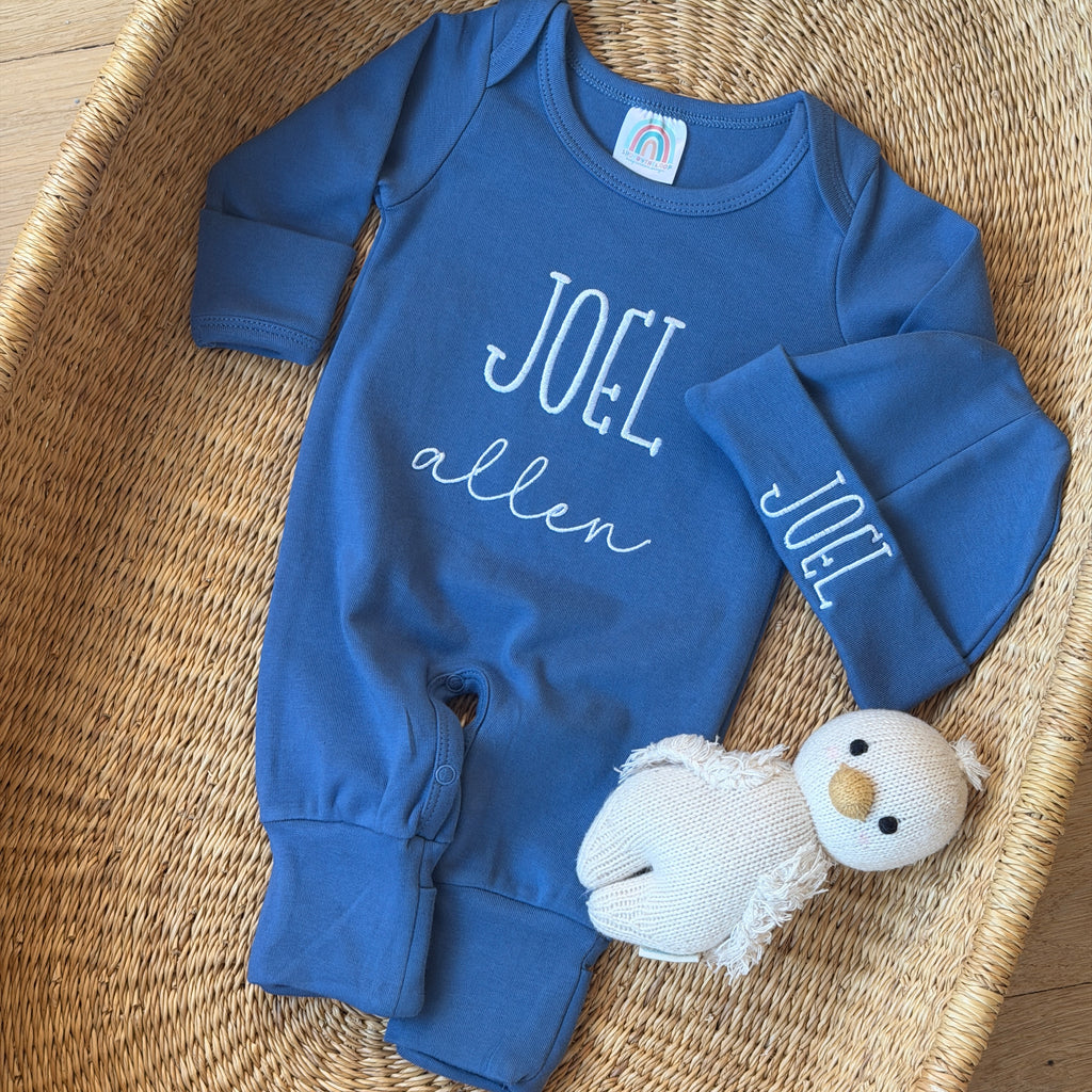 Baby Home Coming Clothes, Embroidered Romper, Hat & Blanket Set