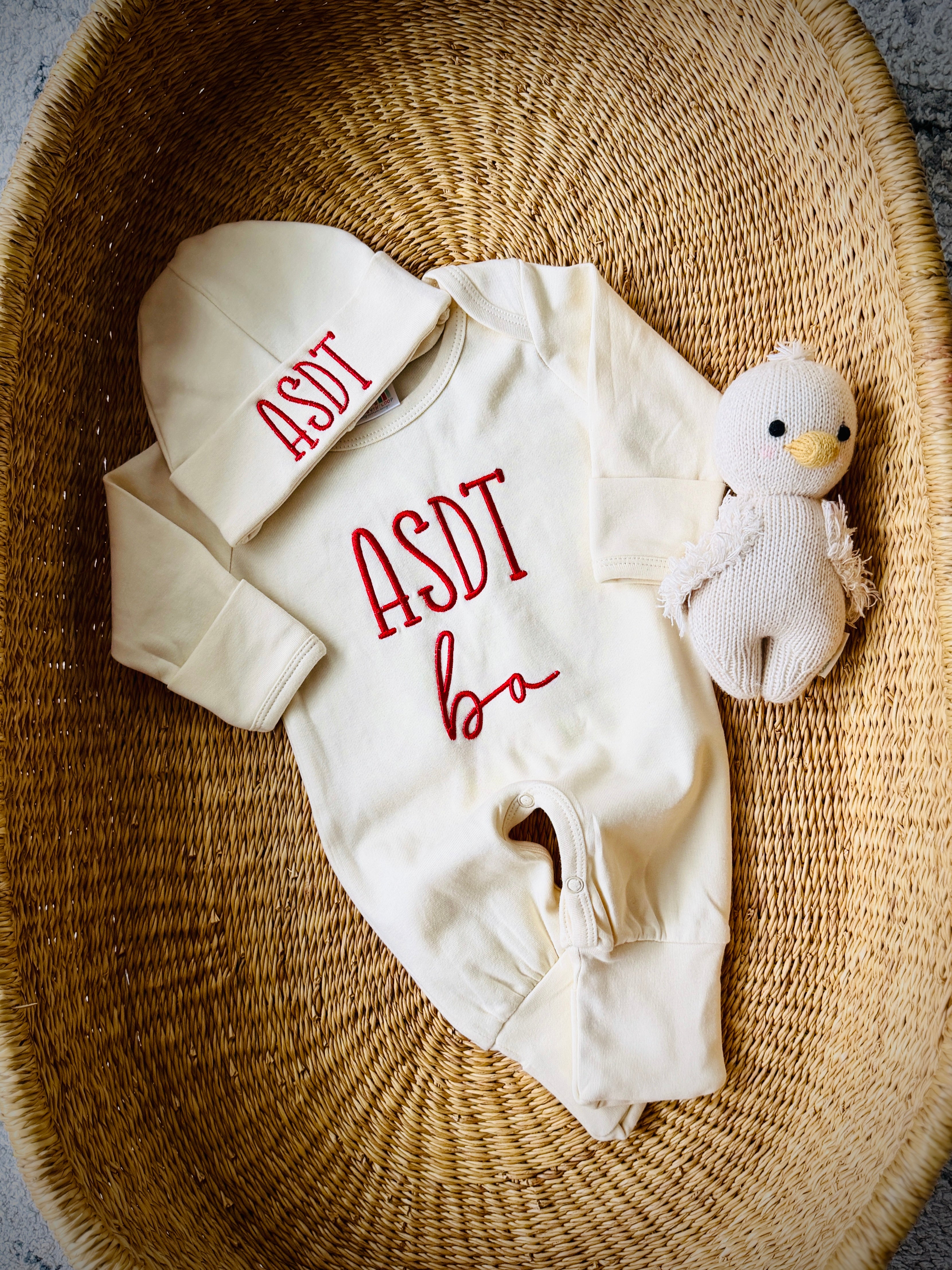 Baby Home Coming Clothes, Embroidered Romper, Hat & Blanket Set
