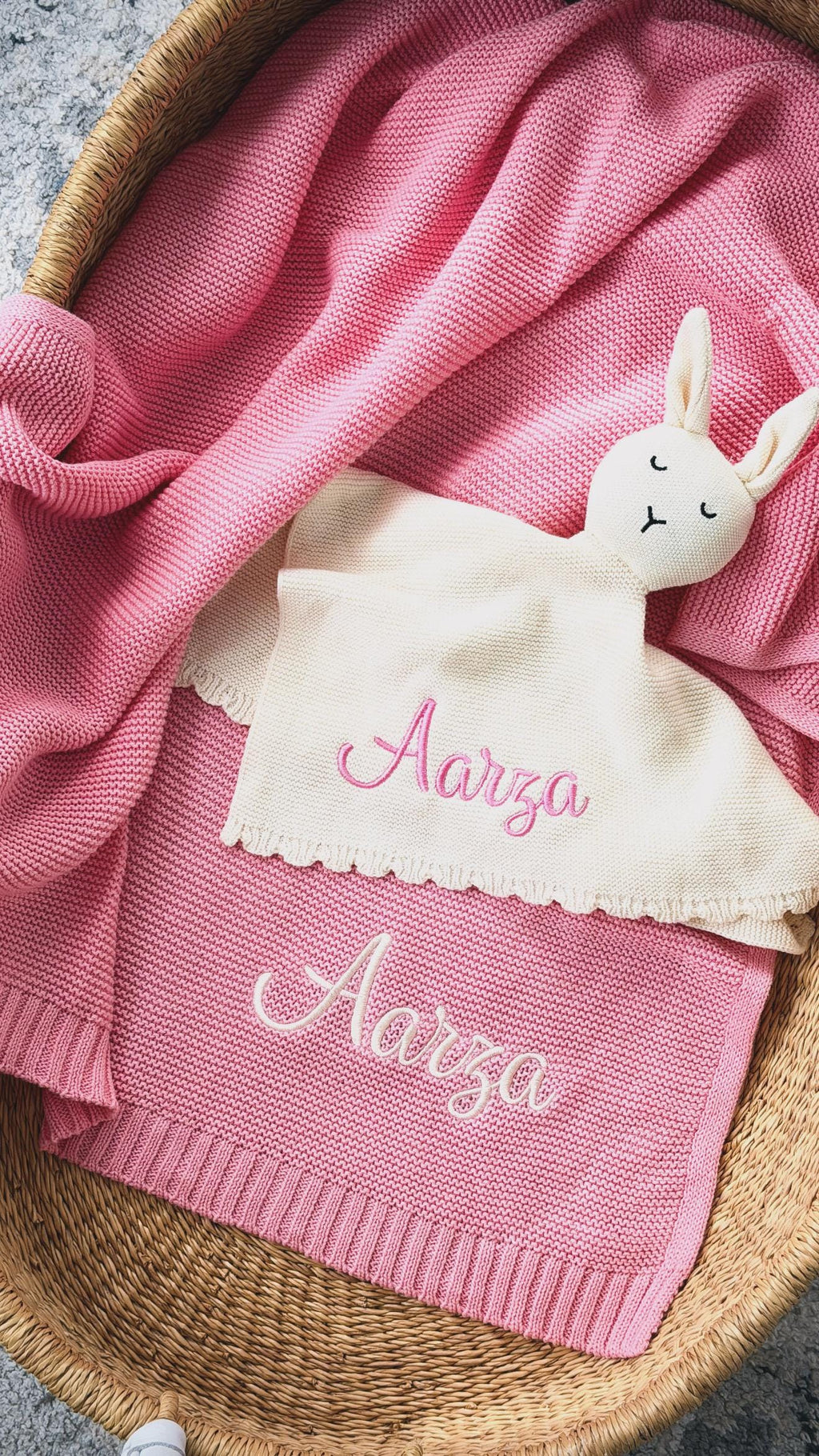 Personalized Embroidered Baby Blanket & Bunny Lovey Gift Set
