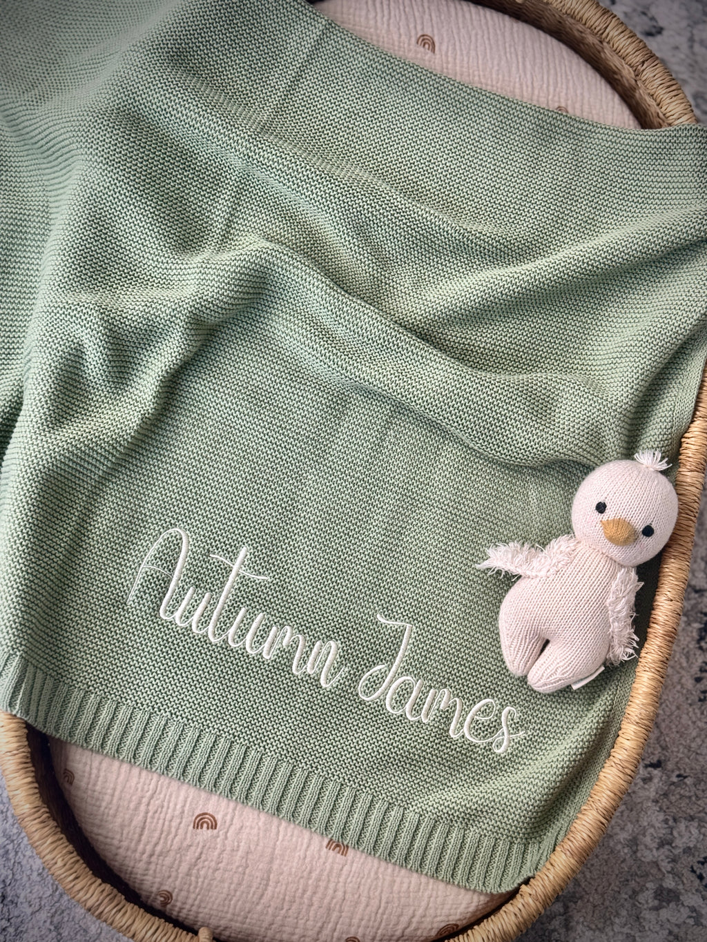 Embroidered Baby Blanket: Custom Cotton Knit, Newborn Gift