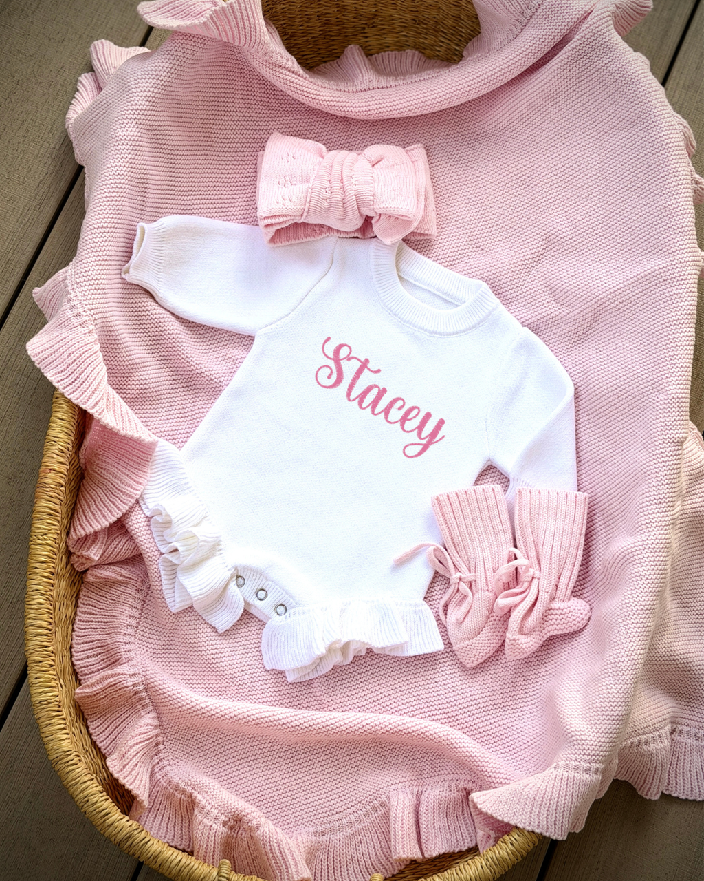 Personalized Baby Girl Knit Romper-Baby Girl First Valentine