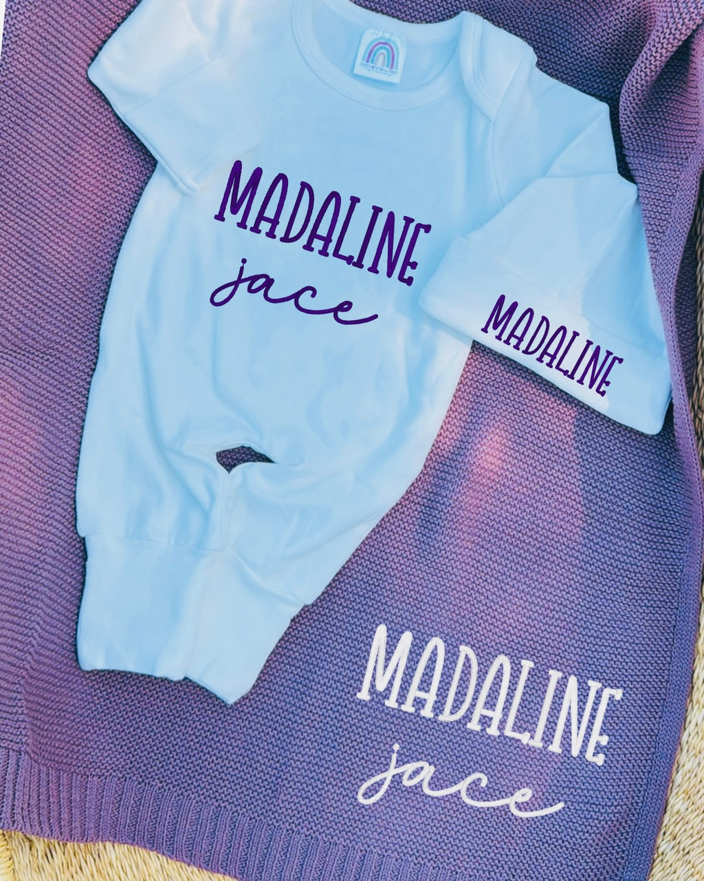 Baby Home Coming Clothes, Embroidered Romper, Hat & Blanket Set