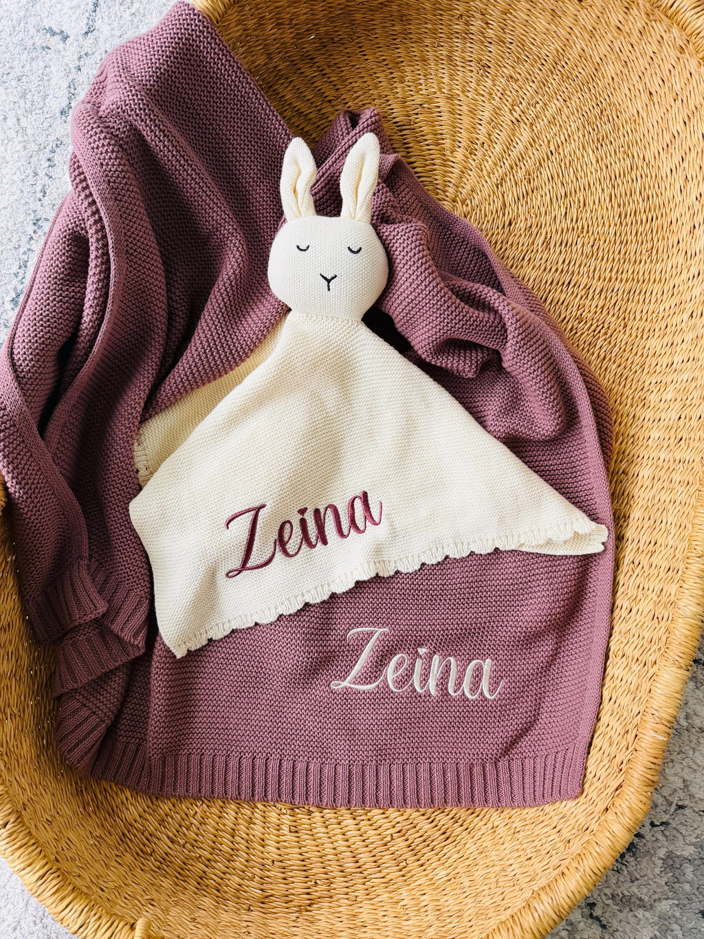 Personalized Embroidered Baby Blanket & Bunny Lovey Gift Set