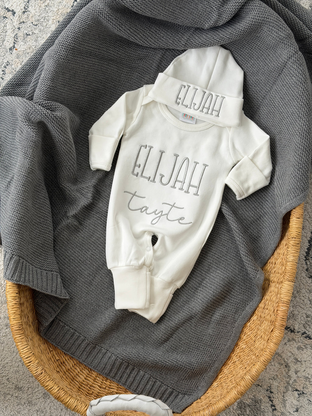 Baby Home Coming Clothes, Embroidered Romper, Hat & Blanket Set