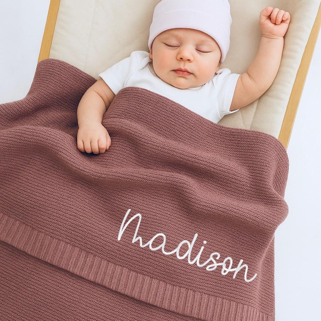 Embroidered Baby Blanket: Custom Cotton Knit, Newborn Gift
