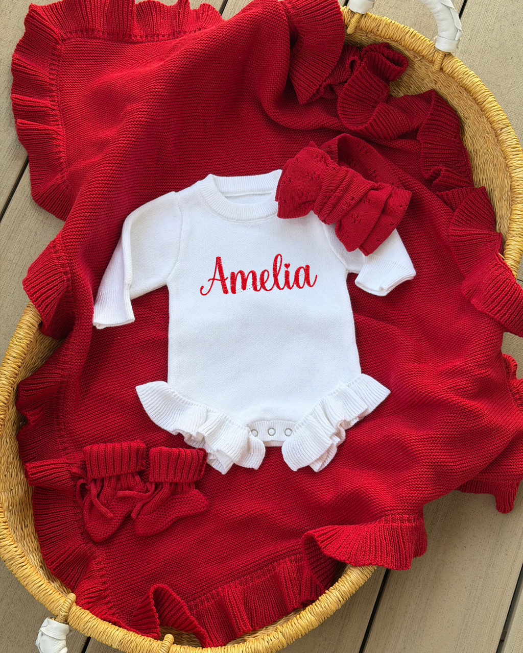 Personalized Baby Girl Knit Romper-Baby Girl First Valentine