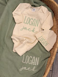 Baby Home Coming Clothes, Embroidered Romper, Hat & Blanket Set