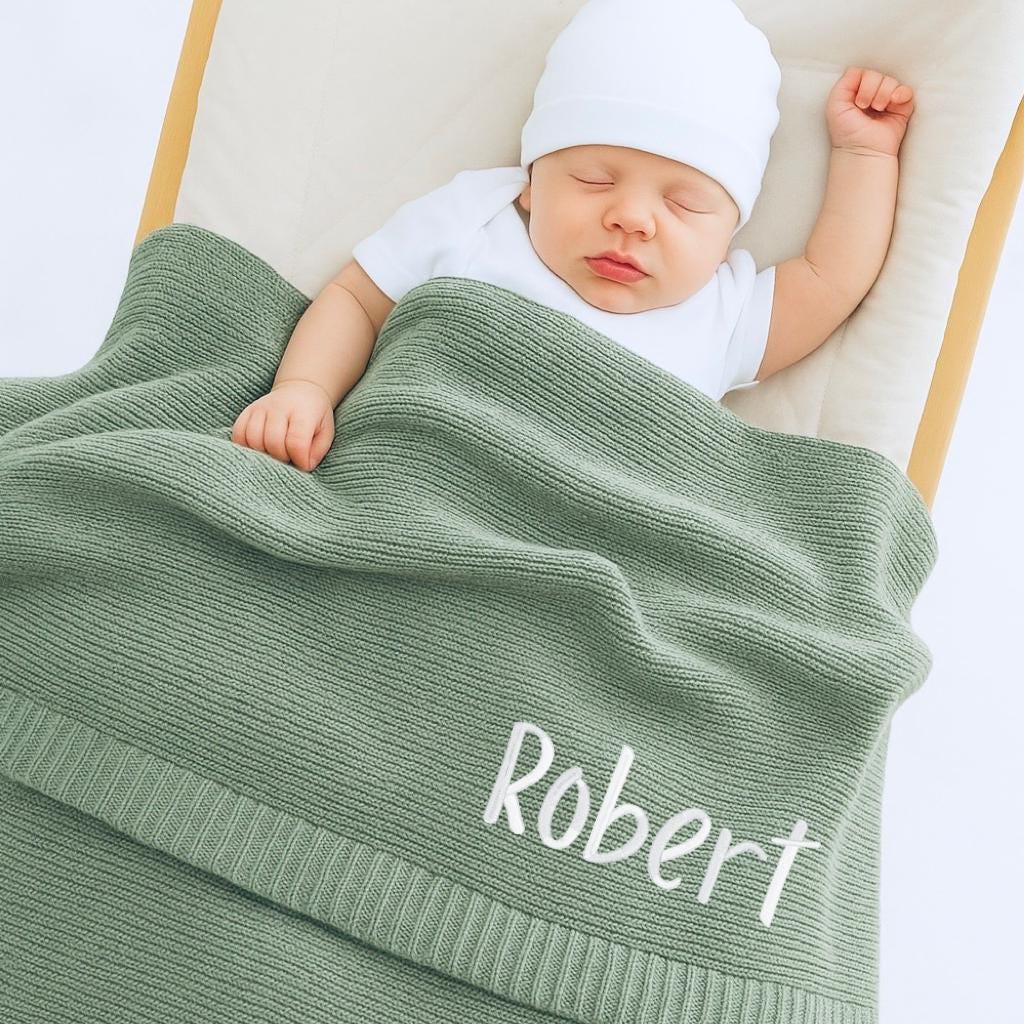 Embroidered Baby Blanket: Custom Cotton Knit, Newborn Gift
