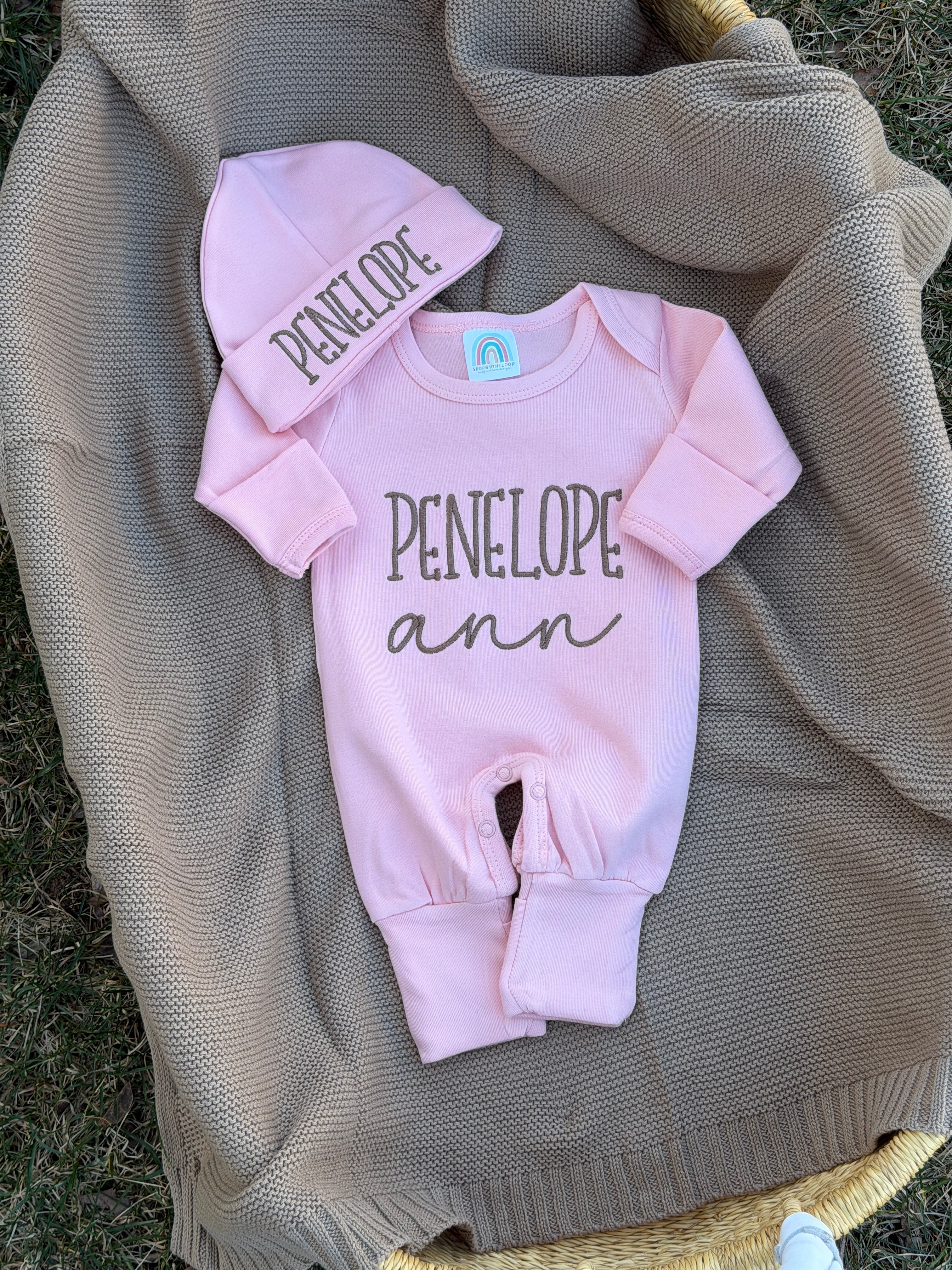 Baby Home Coming Clothes, Embroidered Romper, Hat & Blanket Set