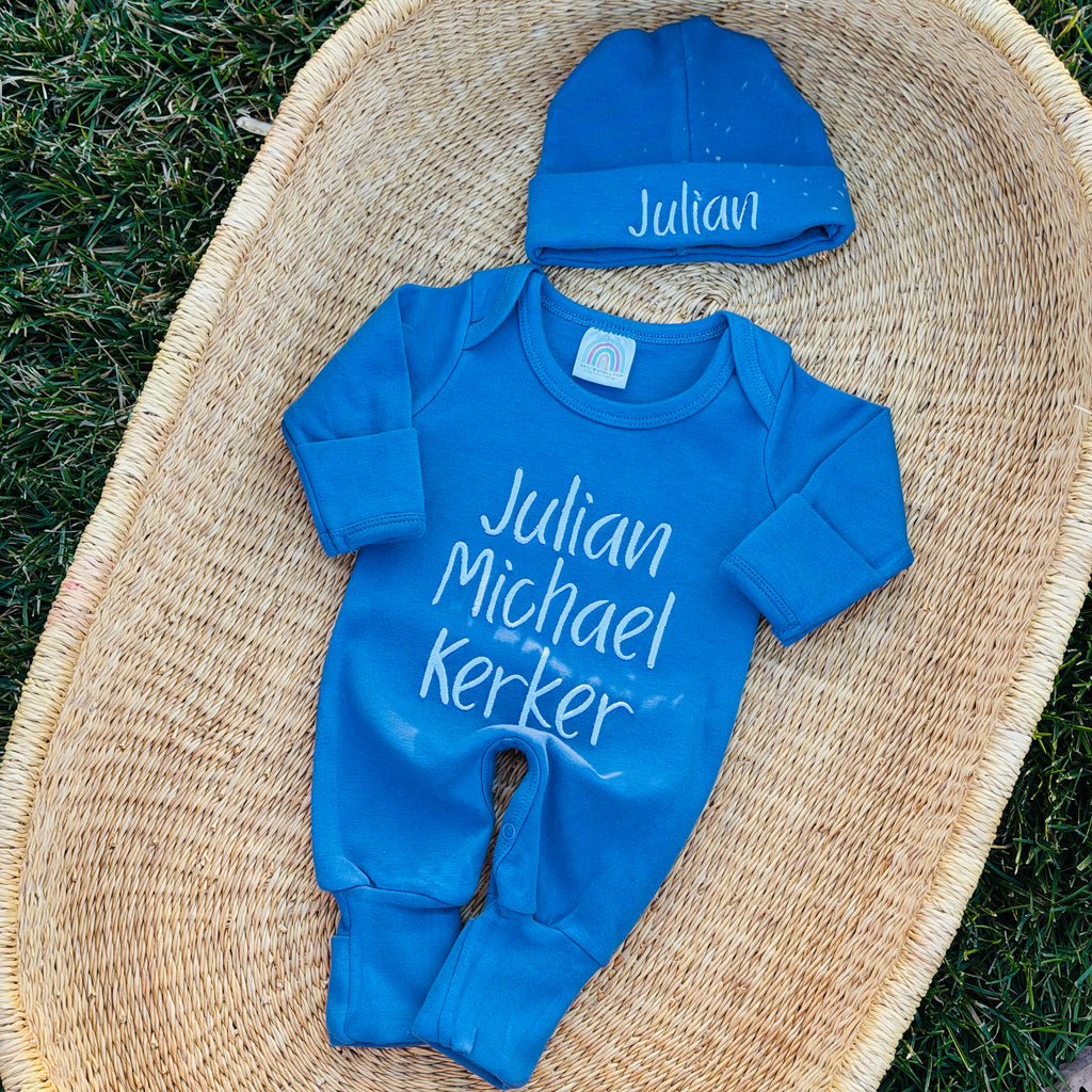 Baby Home Coming Clothes, Embroidered Romper, Hat & Blanket Set