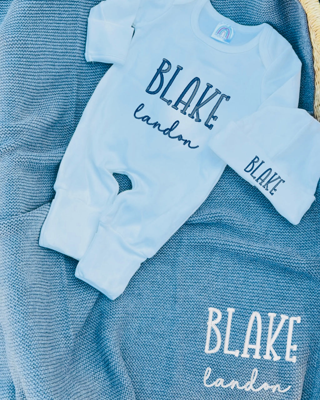Baby Home Coming Clothes, Embroidered Romper, Hat & Blanket Set