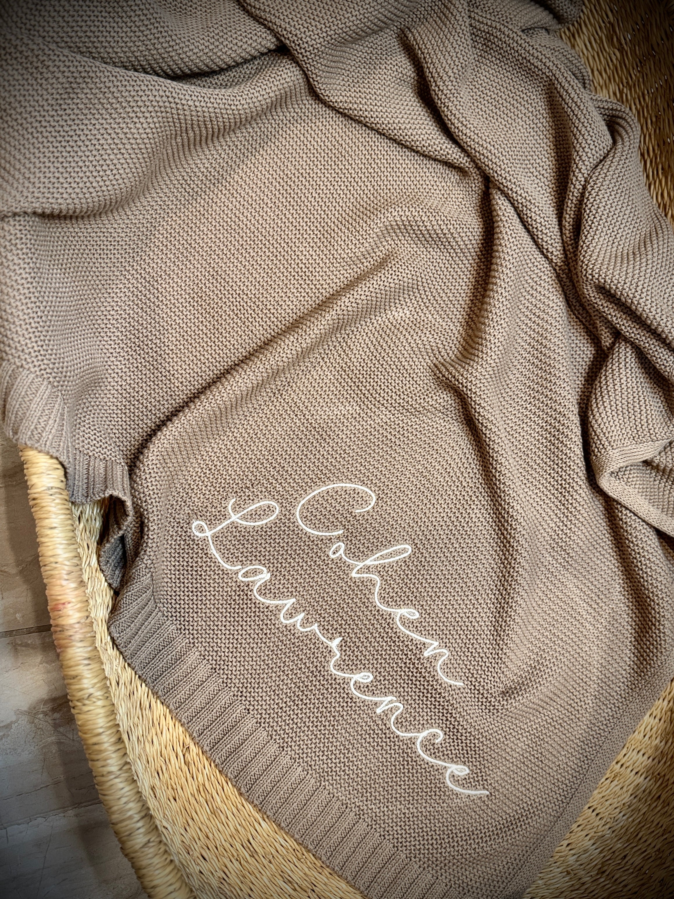 Embroidered Baby Blanket: Custom Cotton Knit, Newborn Gift