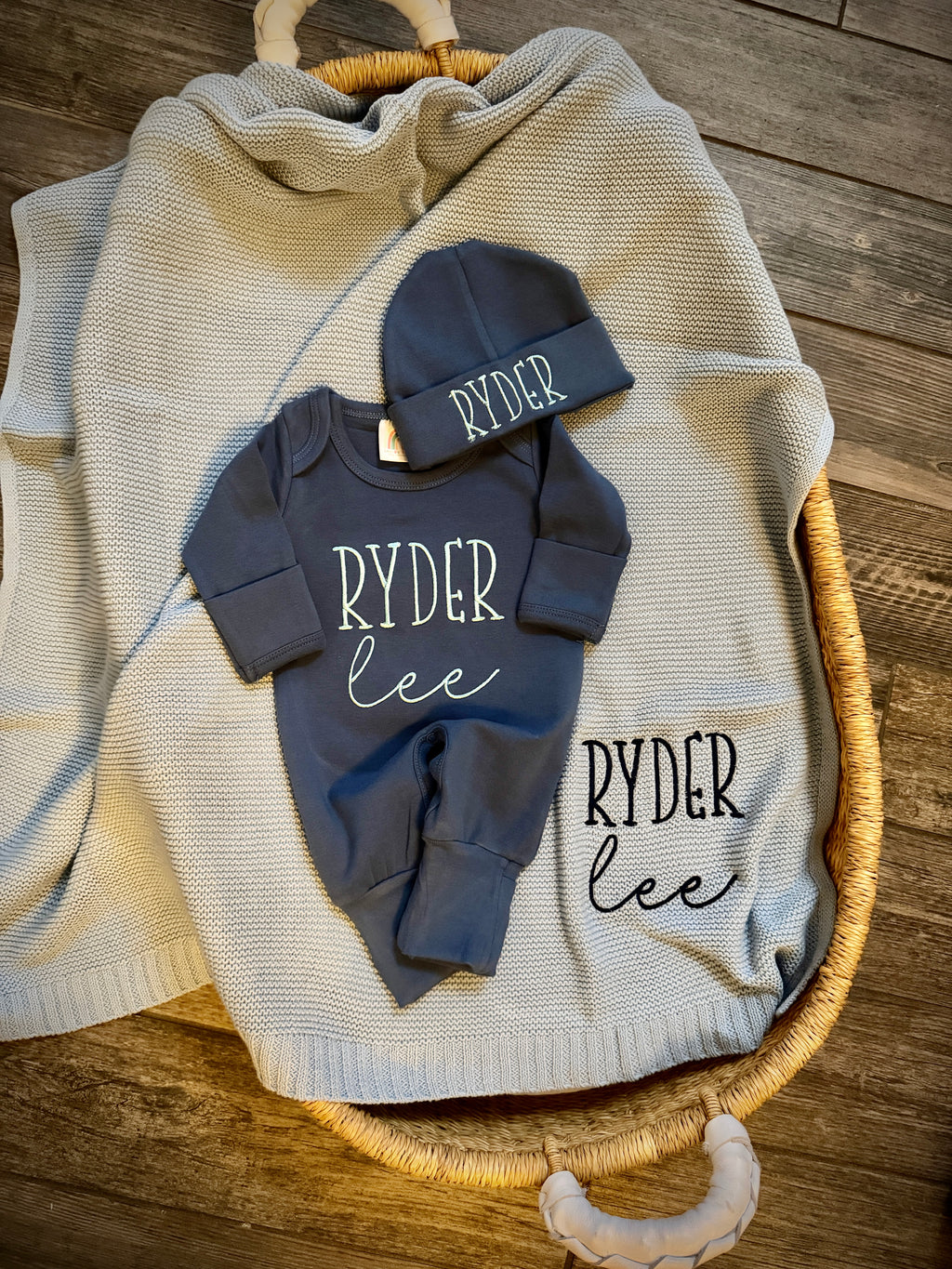 Baby Home Coming Clothes, Embroidered Romper, Hat & Blanket Set