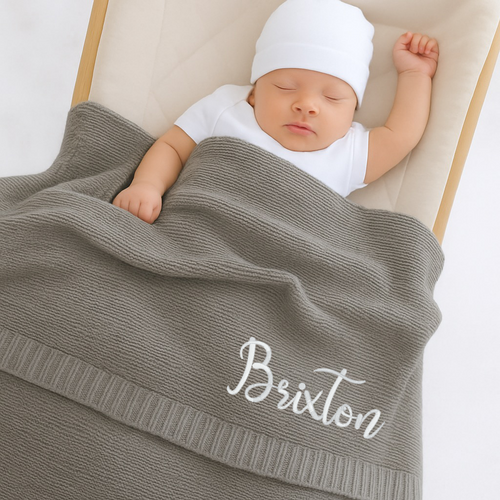 Embroidered Baby Blanket: Custom Cotton Knit, Newborn Gift