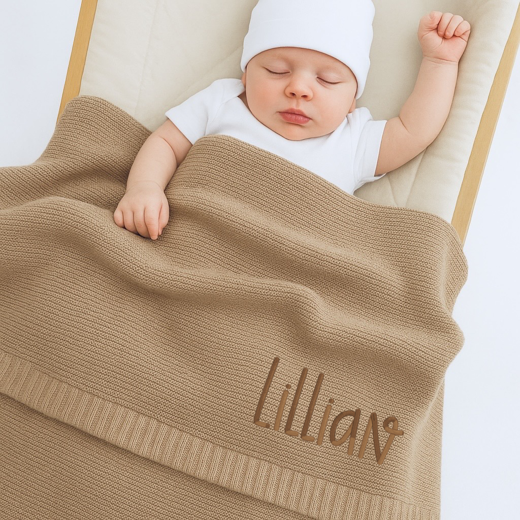 Embroidered Baby Blanket: Custom Cotton Knit, Newborn Gift