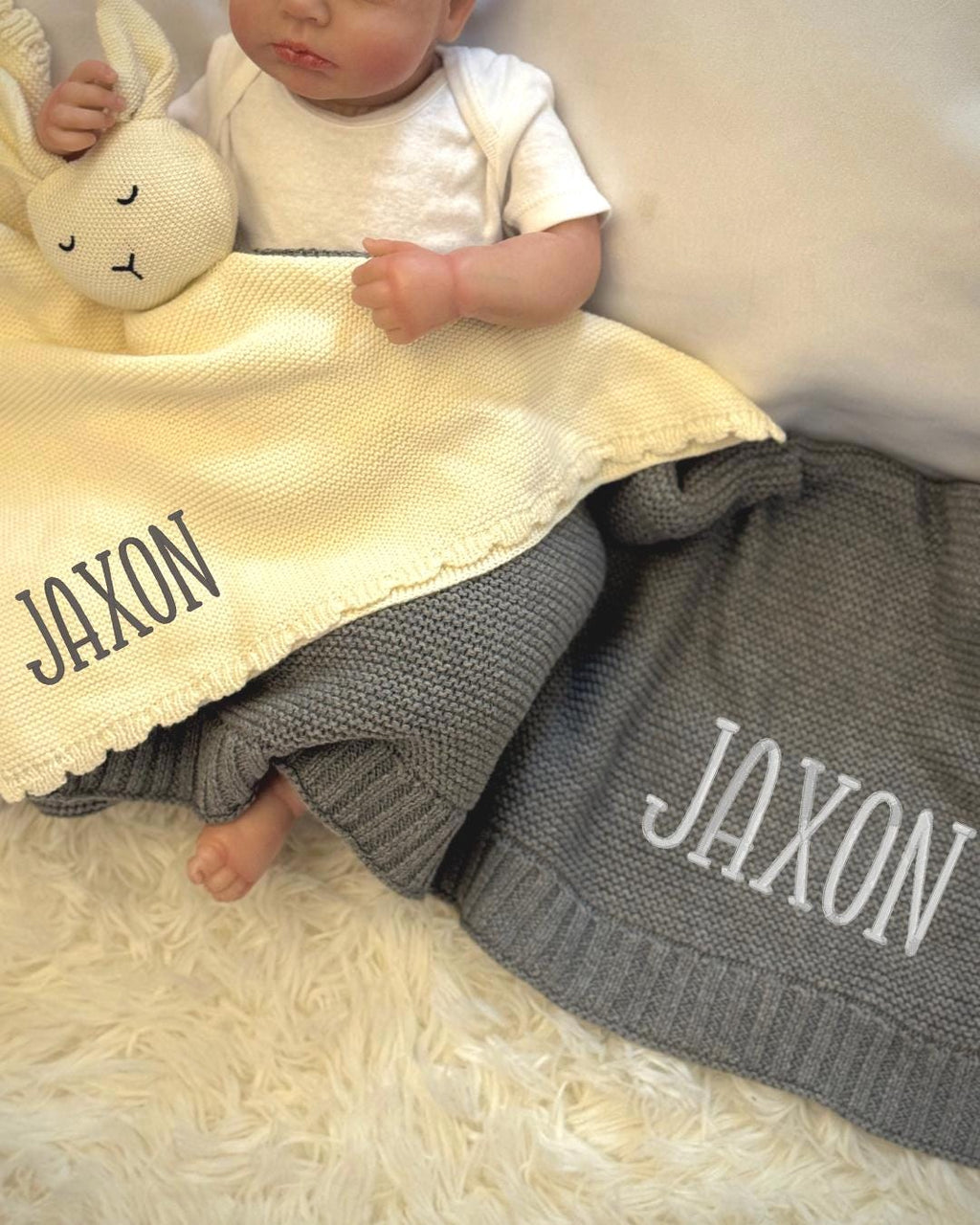 Personalized Embroidered Baby Blanket & Bunny Lovey Gift Set