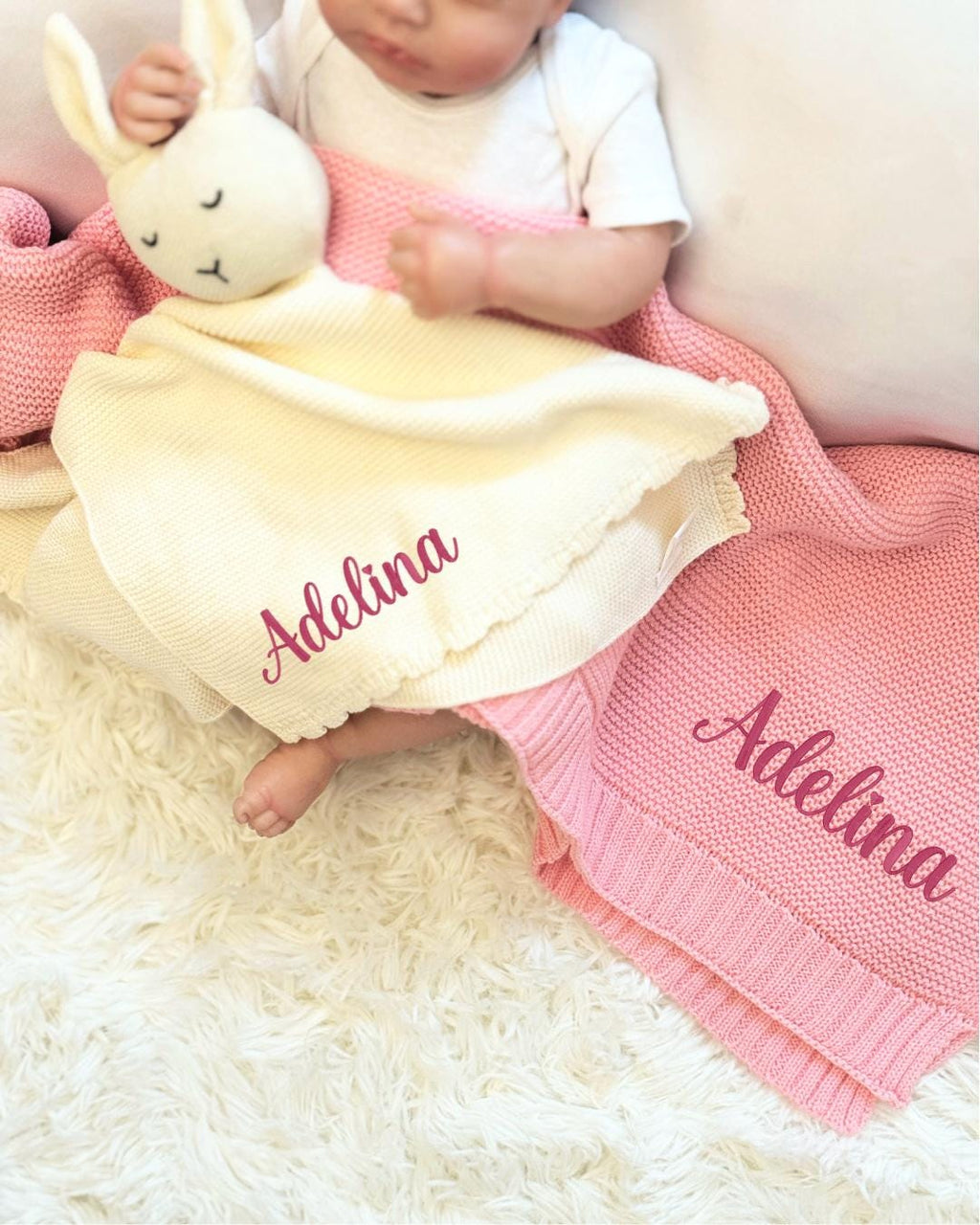 Personalized Embroidered Baby Blanket & Bunny Lovey Gift Set