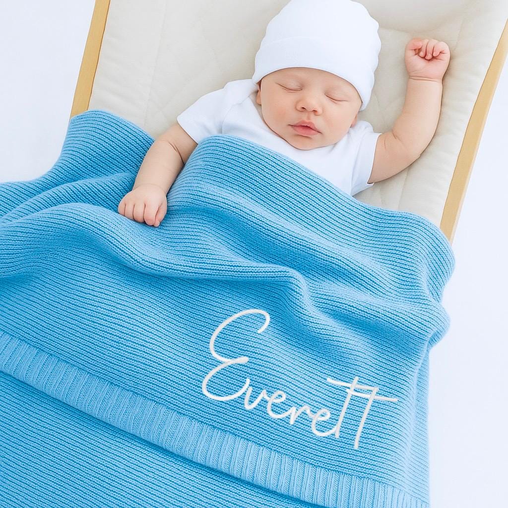 Embroidered Baby Blanket: Custom Cotton Knit, Newborn Gift