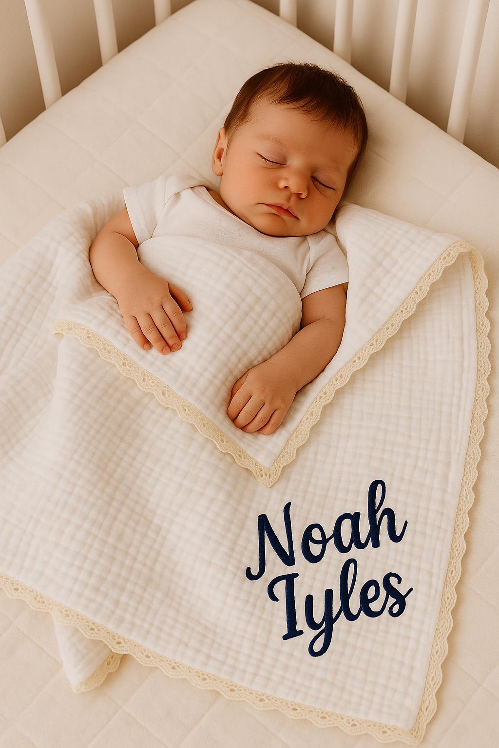 Personalized Organic Muslin Baby Blanket, Embroidered Name Swaddle