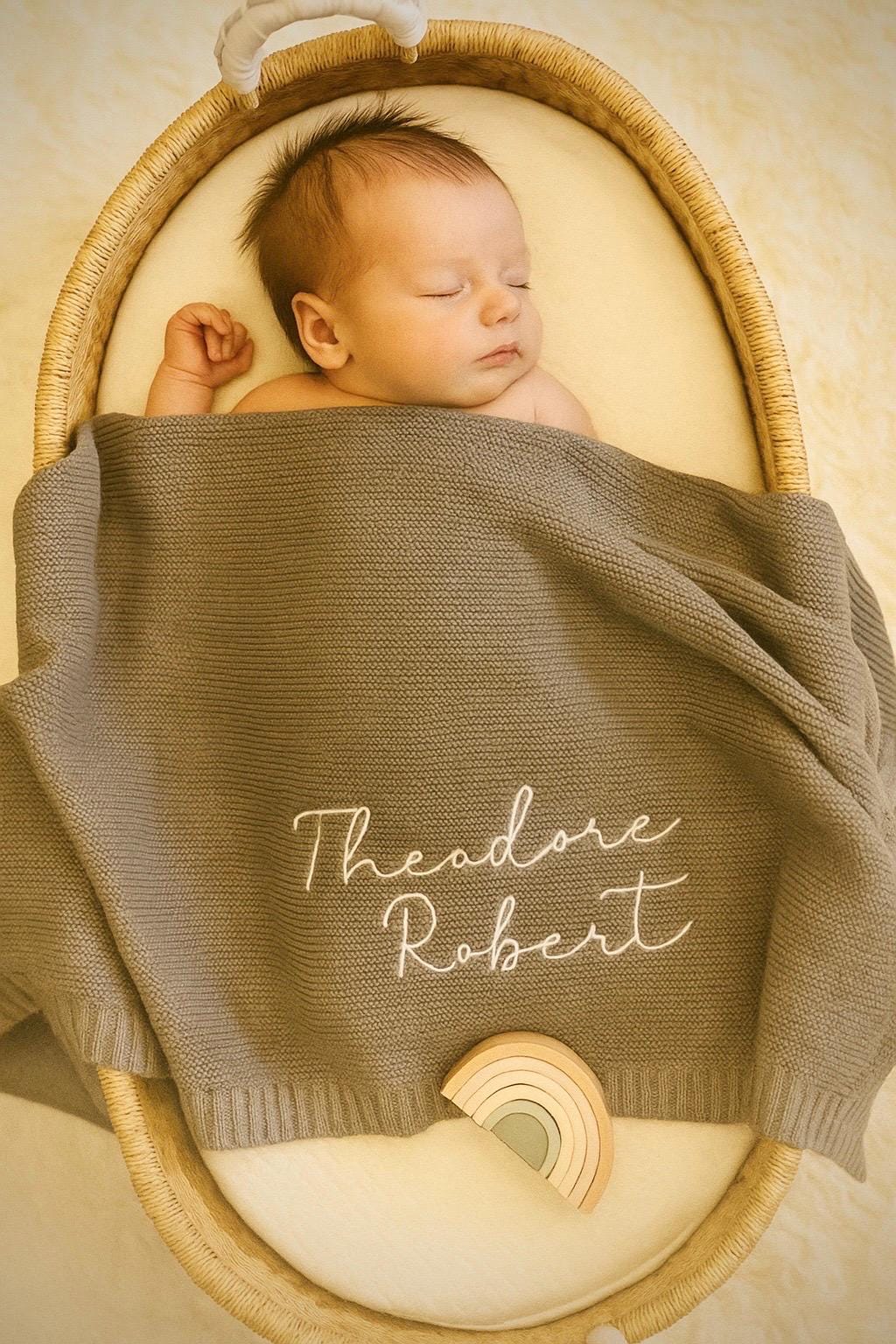 Embroidered Baby Blanket: Custom Cotton Knit, Newborn Gift